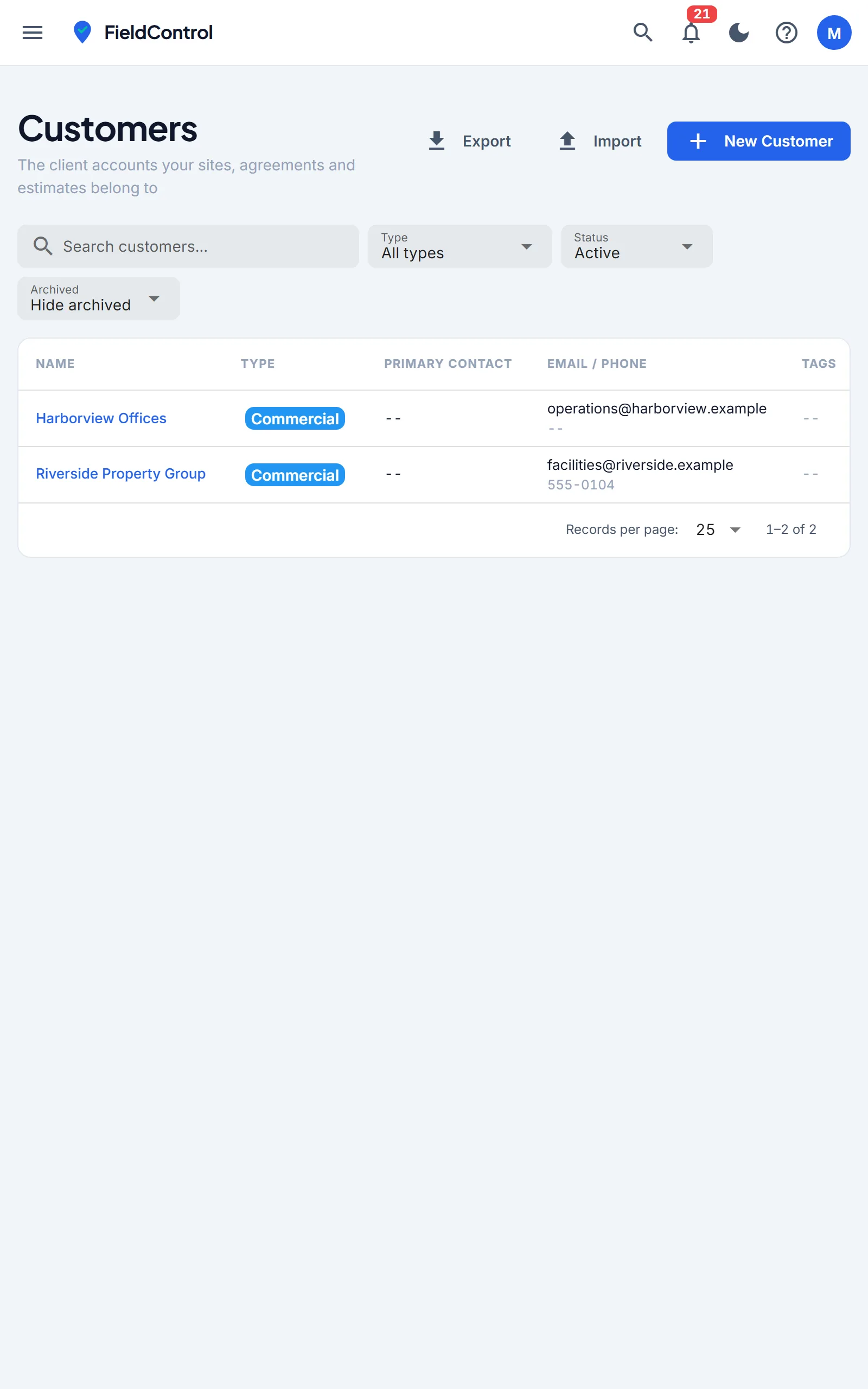 Customer records in ServiceRunner FSM